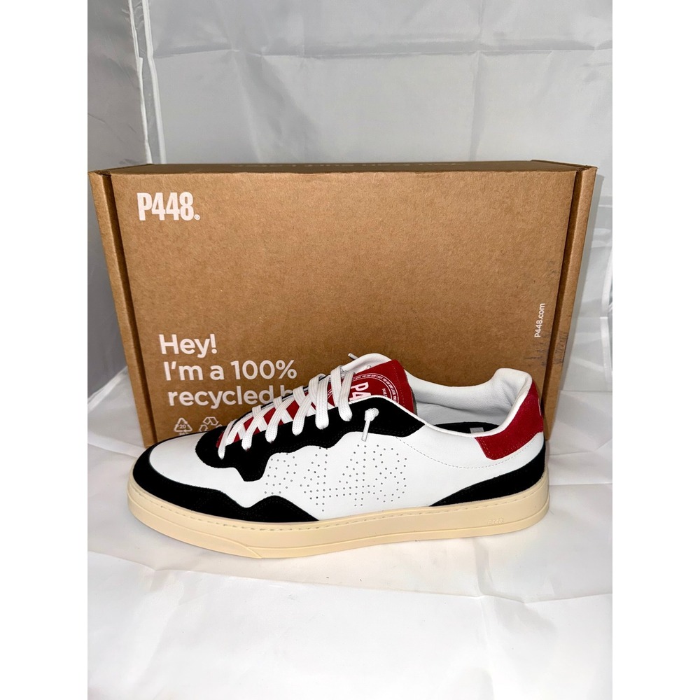 P448 Bali-M Sneakers White Black Red Leather Suede Men Size 13/13.5 (47 ) NIB